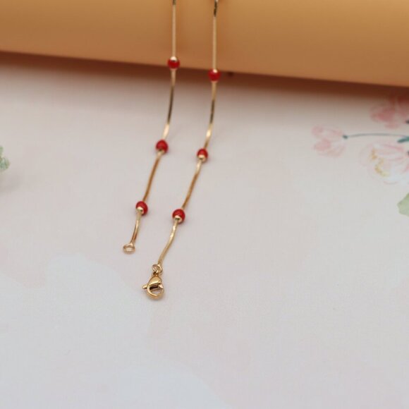 "Rose Gold Necklace with Red Beads Elegant Accent Chain, XPNL0134 - Picture 10 of 12